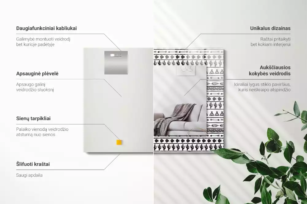 Espejo rectangular estampado Cactus punta de flecha tipi