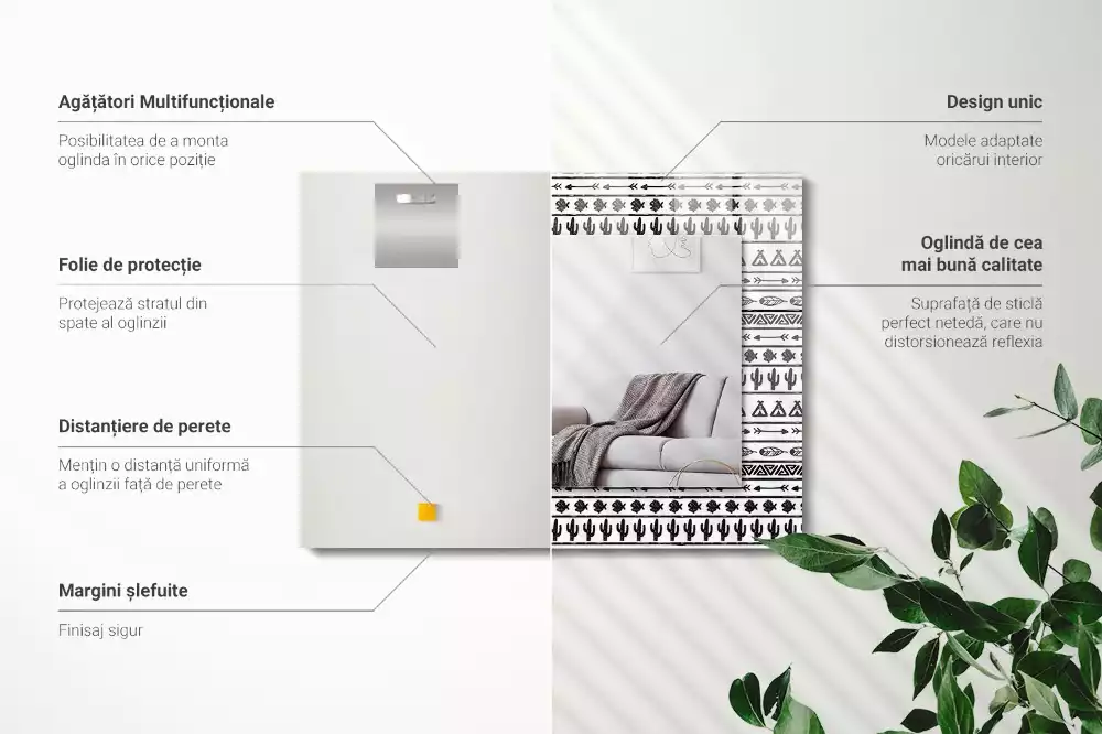 Espejo rectangular estampado Cactus punta de flecha tipi