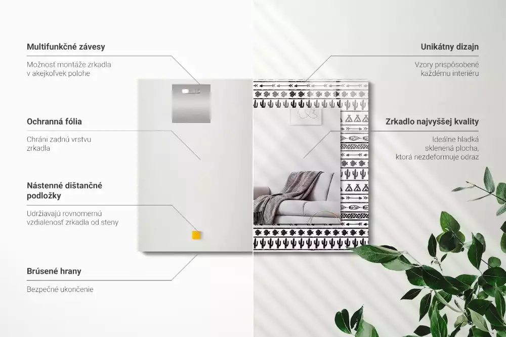 Espejo rectangular estampado Cactus punta de flecha tipi