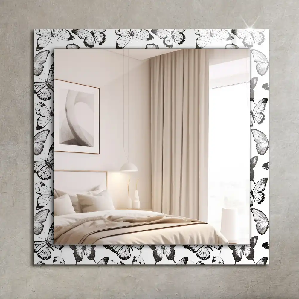 Espejo rectangular impreso mariposas blancas y negras