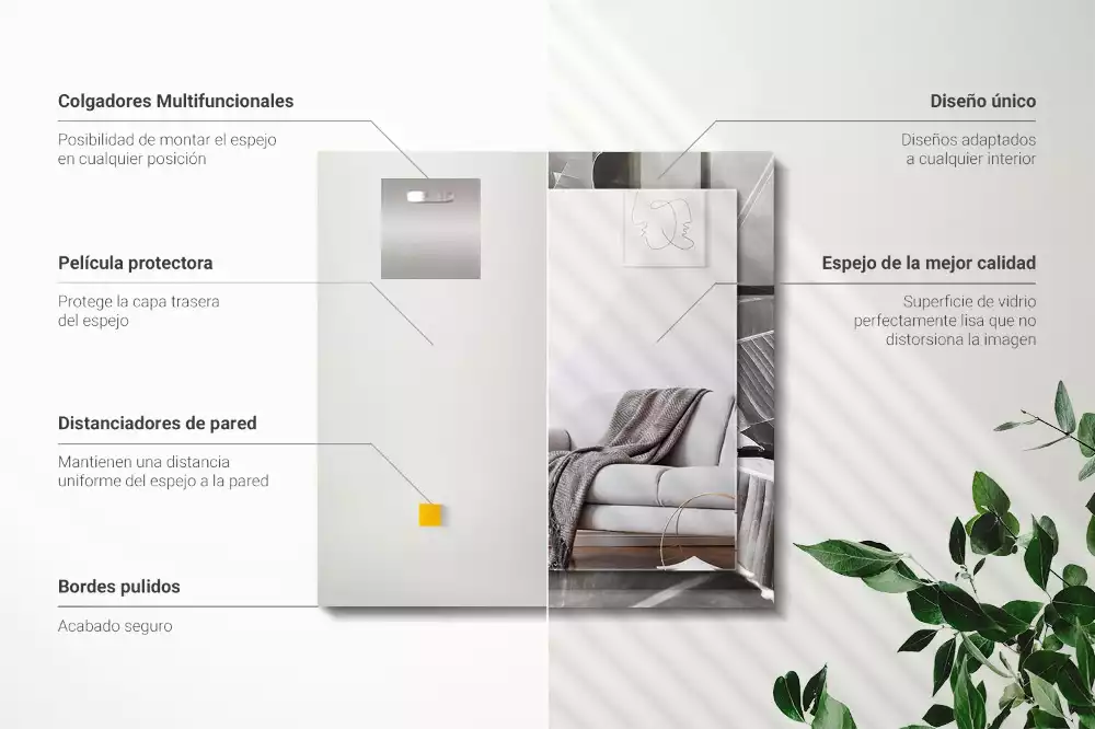 Espejo rectangular impreso hojas de plátano