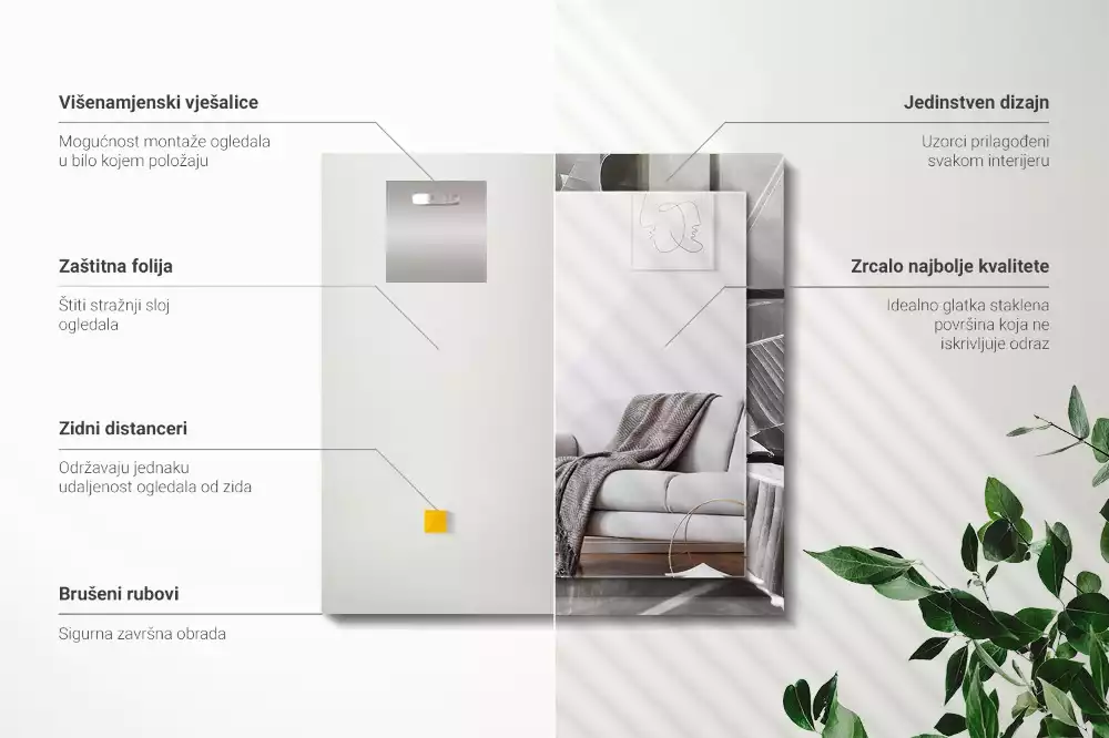 Espejo rectangular impreso hojas de plátano