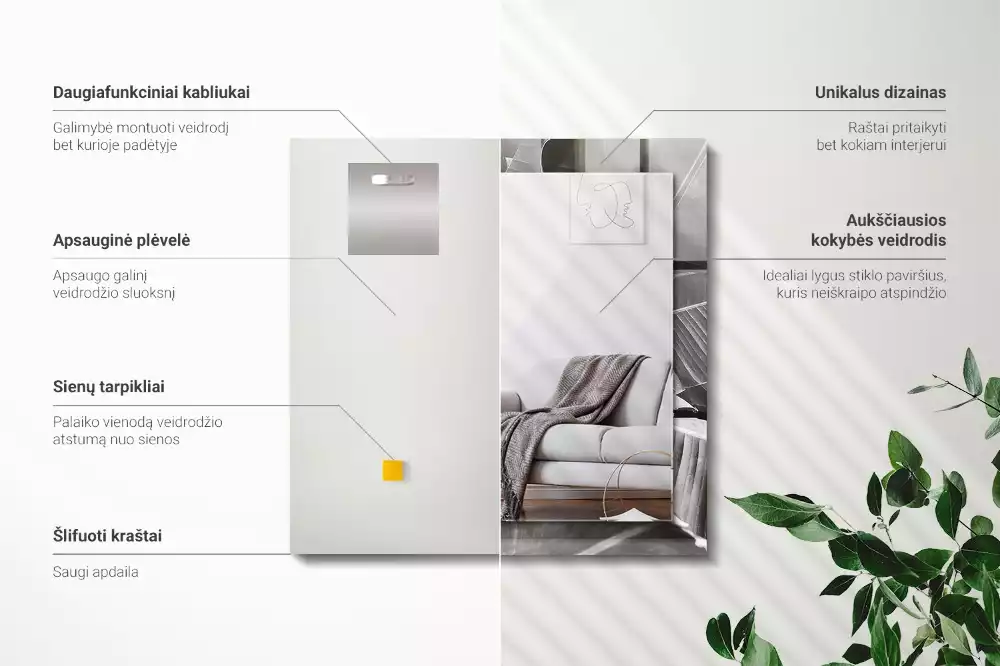 Espejo rectangular impreso hojas de plátano