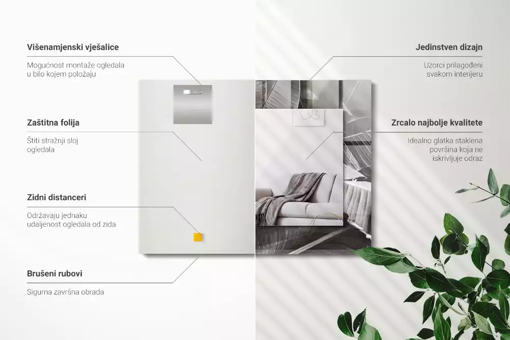 Espejo rectangular impreso hojas de plátano