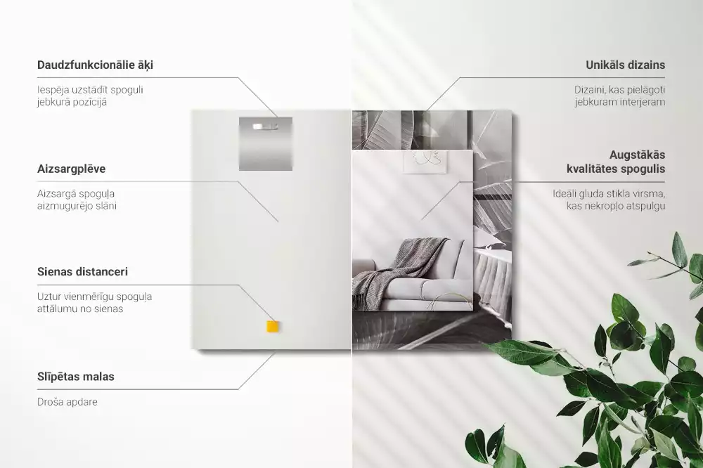 Espejo rectangular impreso hojas de plátano