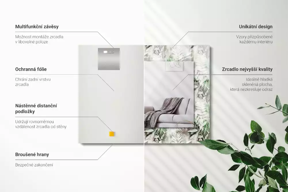 Espejo rectangular estampado Patrón de hojas verdes