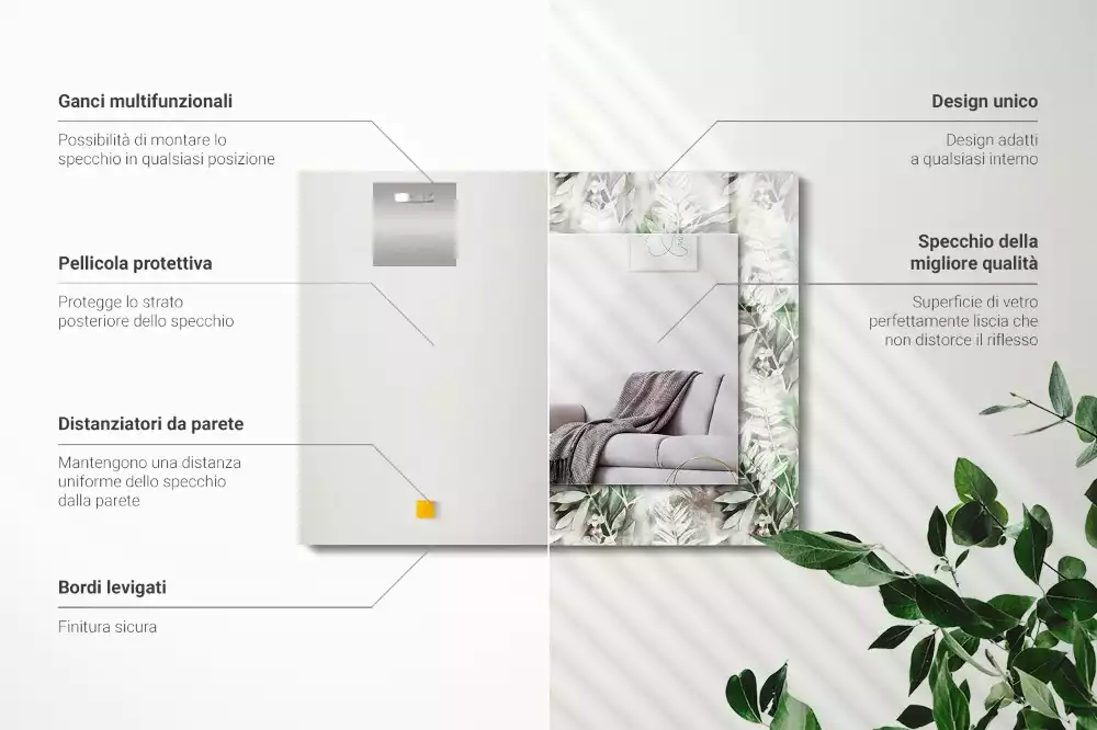 Espejo rectangular estampado Patrón de hojas verdes