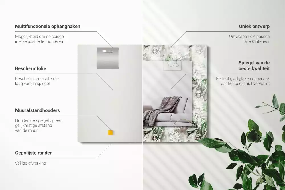 Espejo rectangular estampado Patrón de hojas verdes