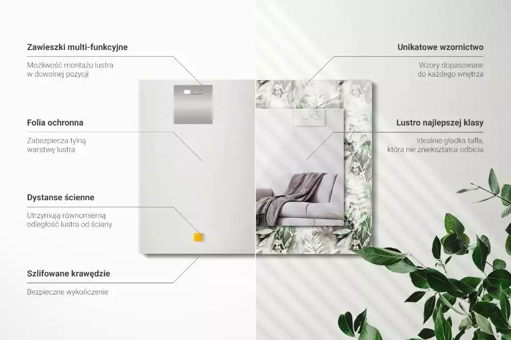 Espejo rectangular estampado Patrón de hojas verdes