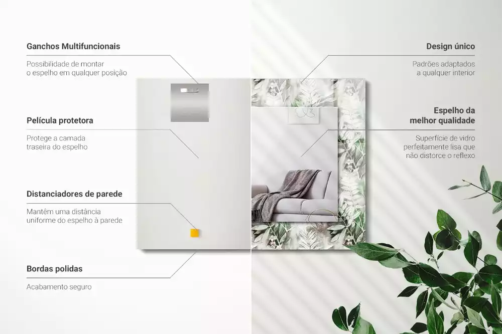 Espejo rectangular estampado Patrón de hojas verdes