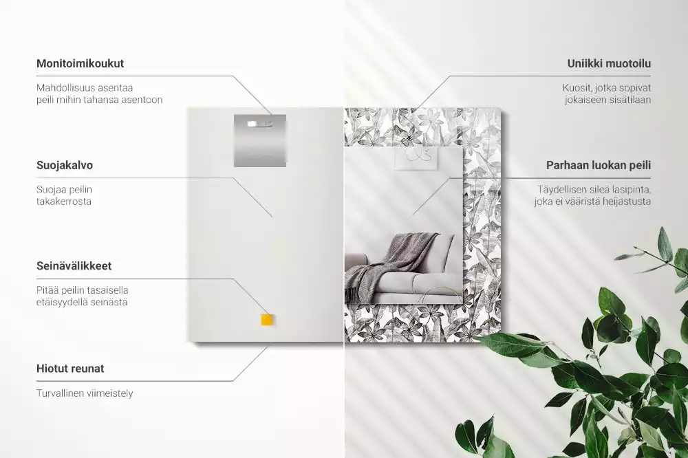 Espejo rectangular estampado Hojas y flores