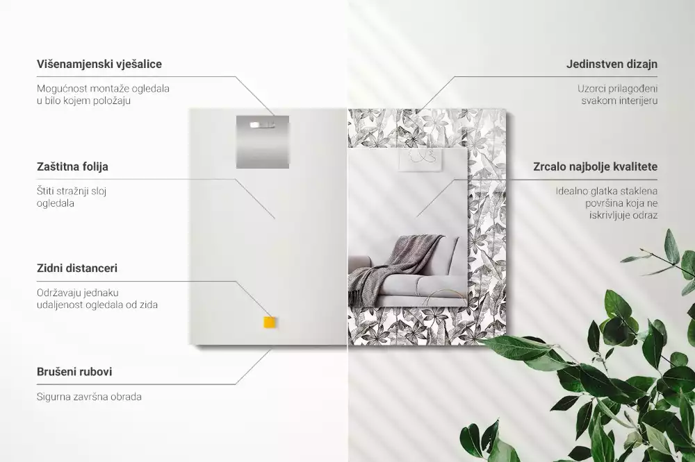 Espejo rectangular estampado Hojas y flores