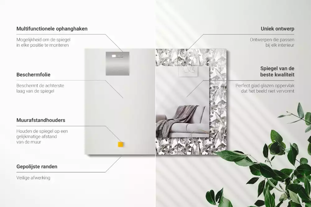 Espejo rectangular estampado Hojas y flores