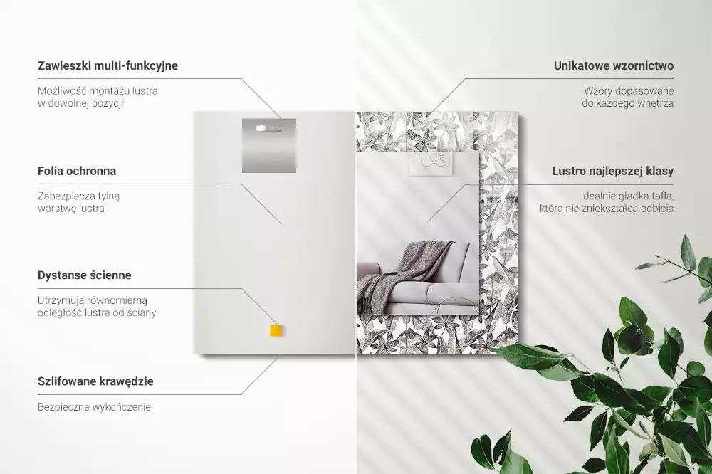 Espejo rectangular estampado Hojas y flores