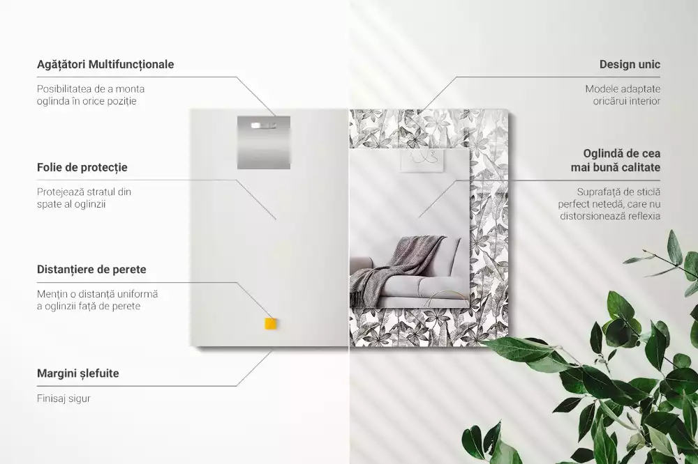 Espejo rectangular estampado Hojas y flores