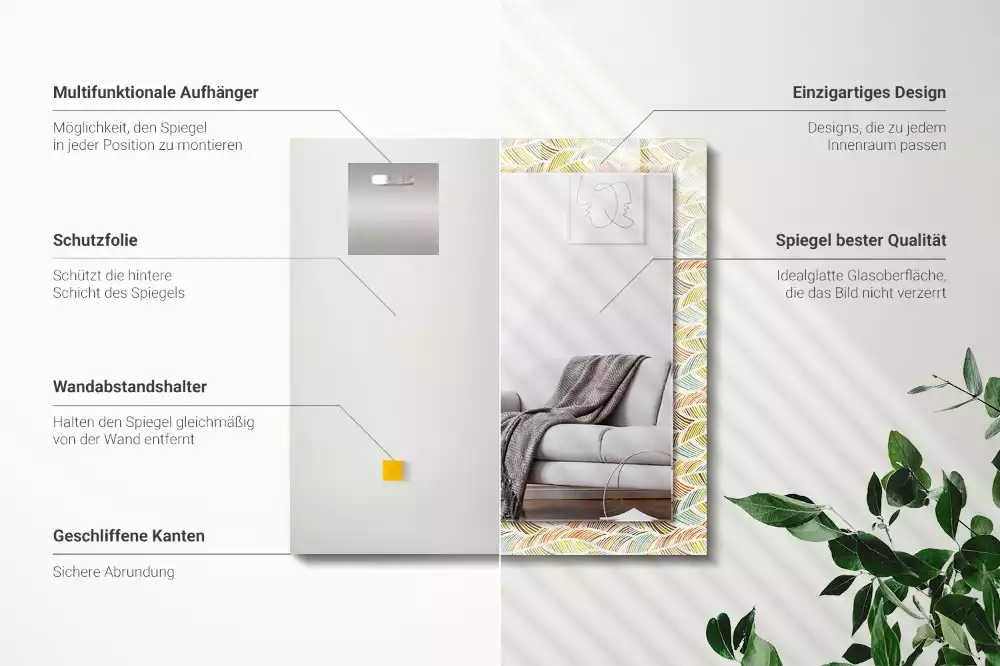 Espejo rectangular impreso Ondas coloridas de hojas