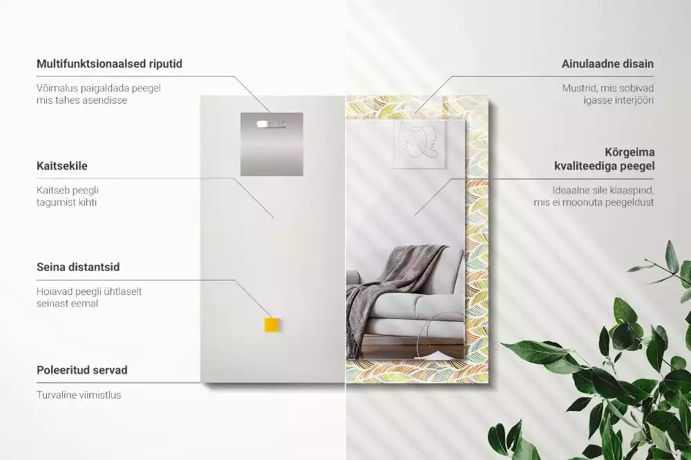 Espejo rectangular impreso Ondas coloridas de hojas