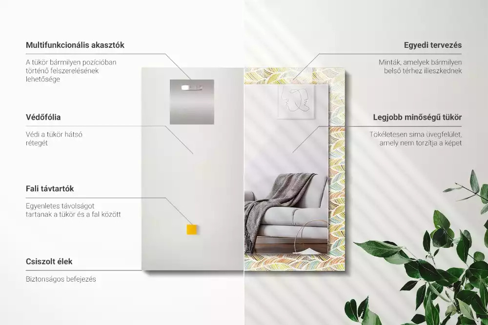 Espejo rectangular impreso Ondas coloridas de hojas