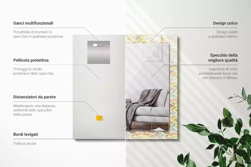 Espejo rectangular impreso Ondas coloridas de hojas