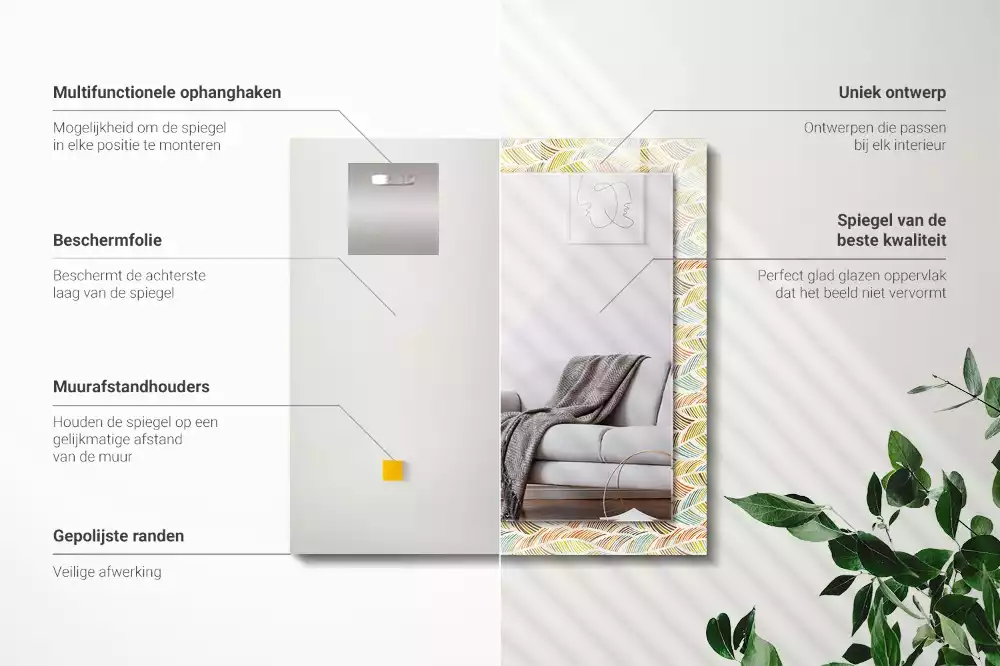 Espejo rectangular impreso Ondas coloridas de hojas