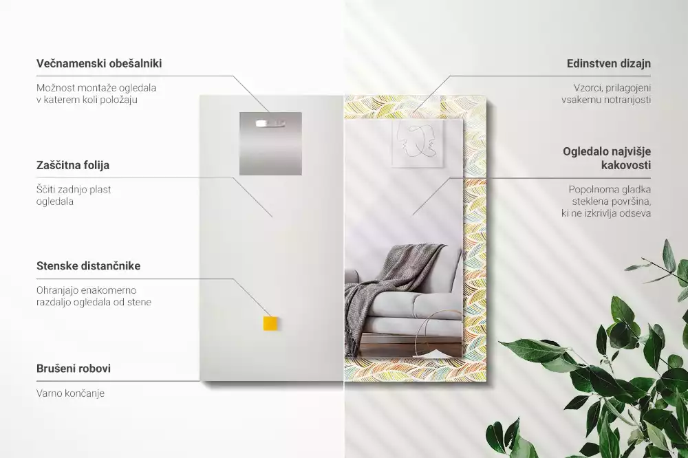 Espejo rectangular impreso Ondas coloridas de hojas