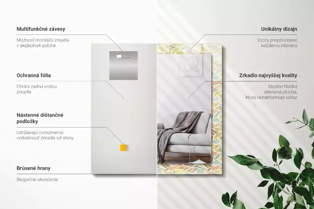 Espejo rectangular impreso Ondas coloridas de hojas