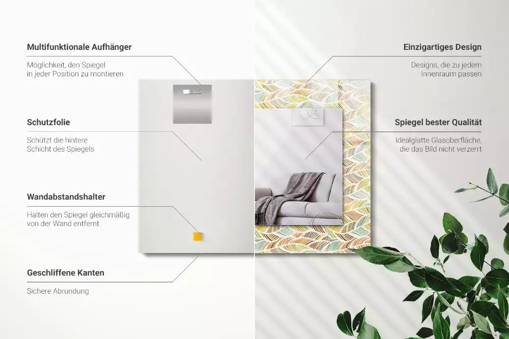 Espejo rectangular impreso Ondas coloridas de hojas