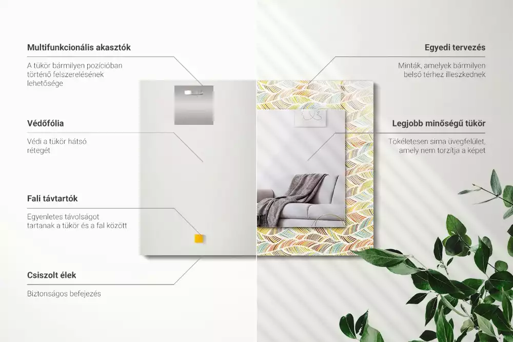 Espejo rectangular impreso Ondas coloridas de hojas