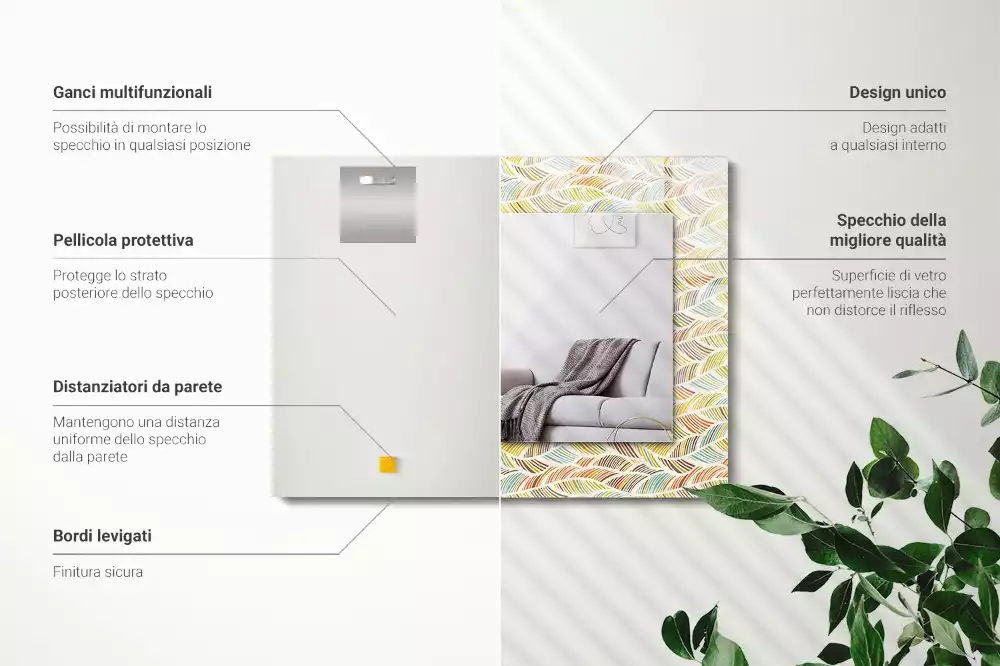 Espejo rectangular impreso Ondas coloridas de hojas