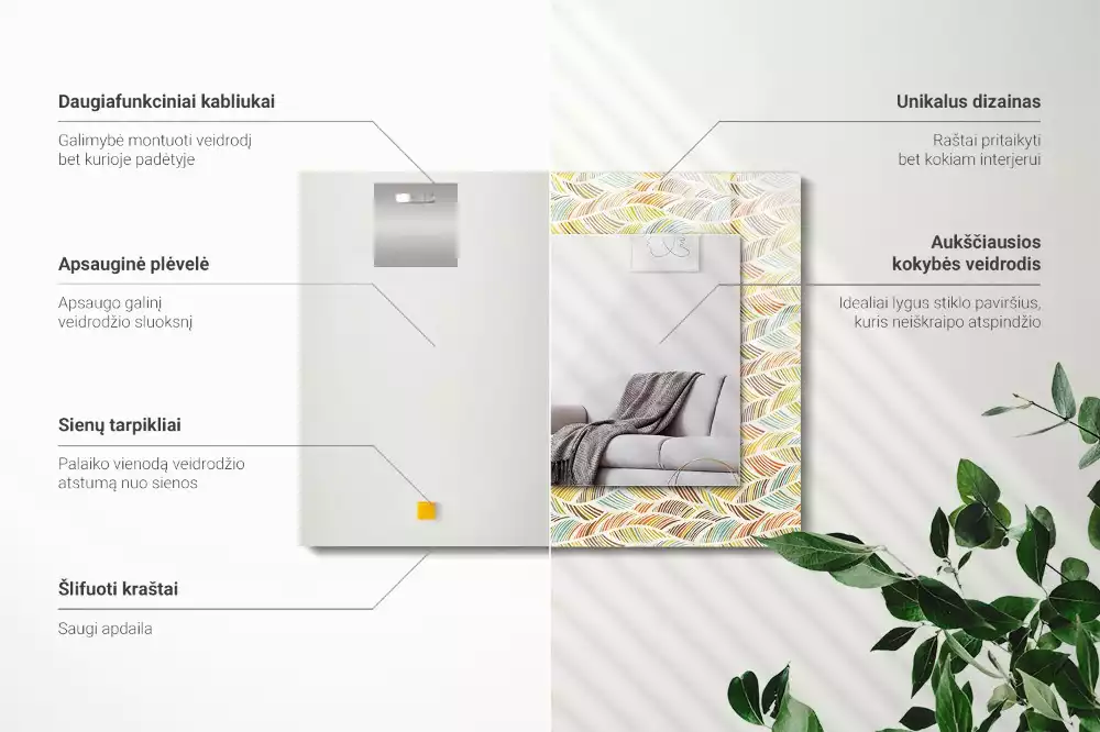 Espejo rectangular impreso Ondas coloridas de hojas