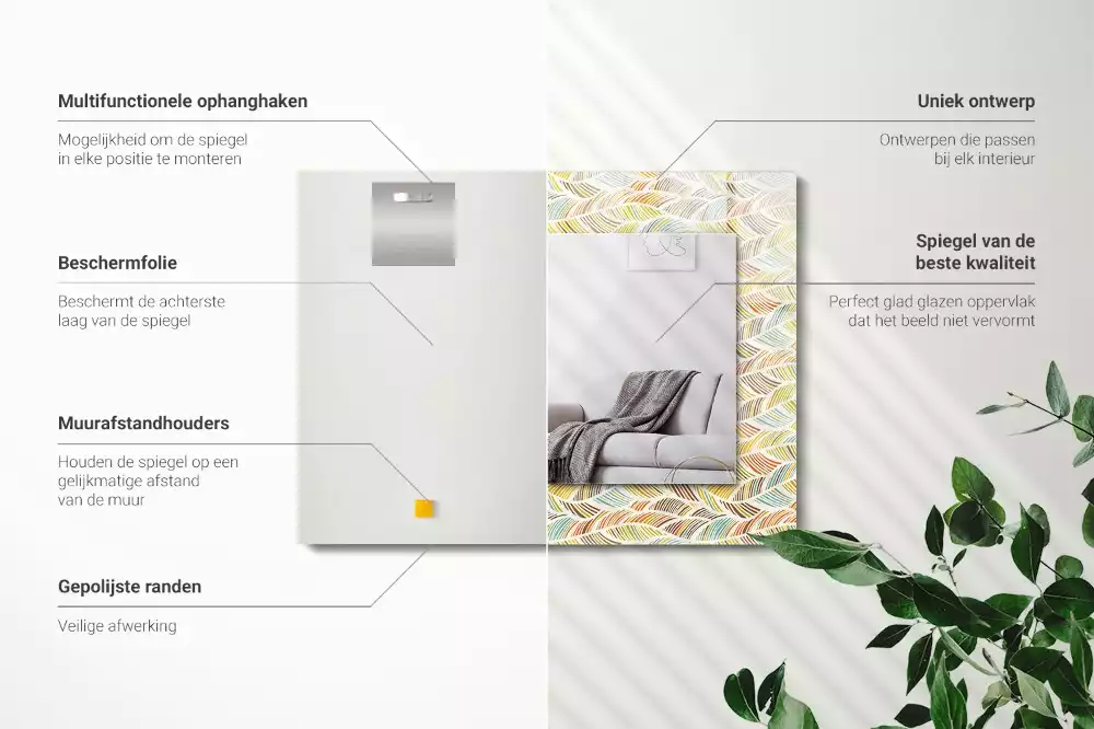 Espejo rectangular impreso Ondas coloridas de hojas