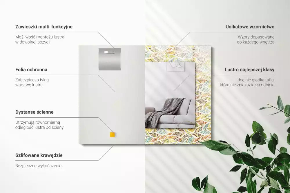 Espejo rectangular impreso Ondas coloridas de hojas