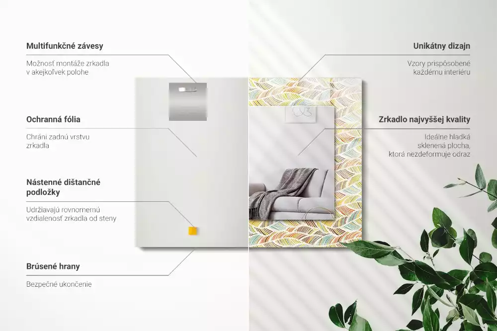 Espejo rectangular impreso Ondas coloridas de hojas