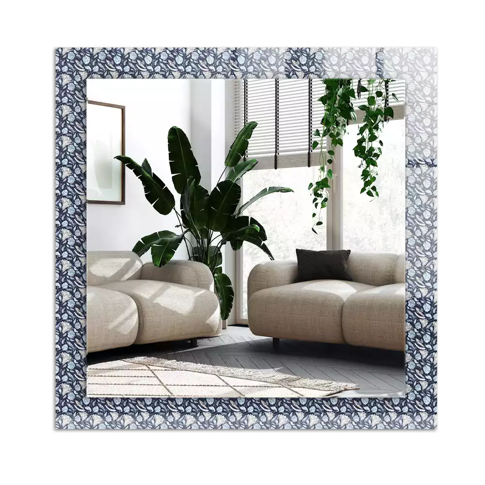 Espejo rectangular estampado Patrón floral azul