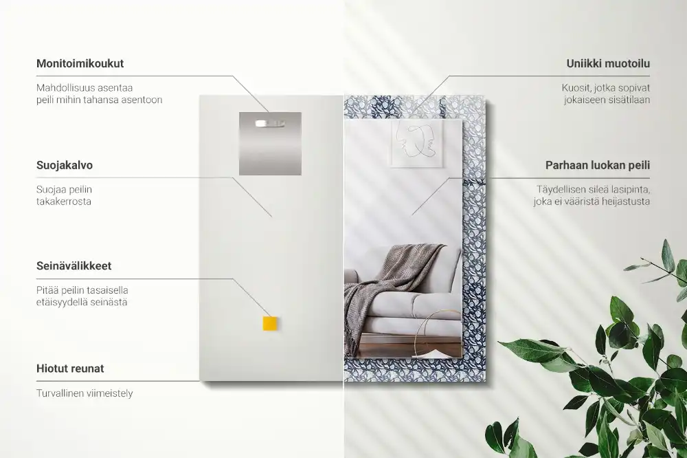 Espejo rectangular estampado Patrón floral azul