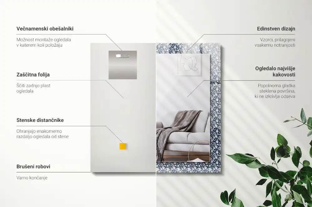 Espejo rectangular estampado Patrón floral azul