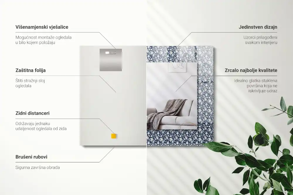 Espejo rectangular estampado Patrón floral azul