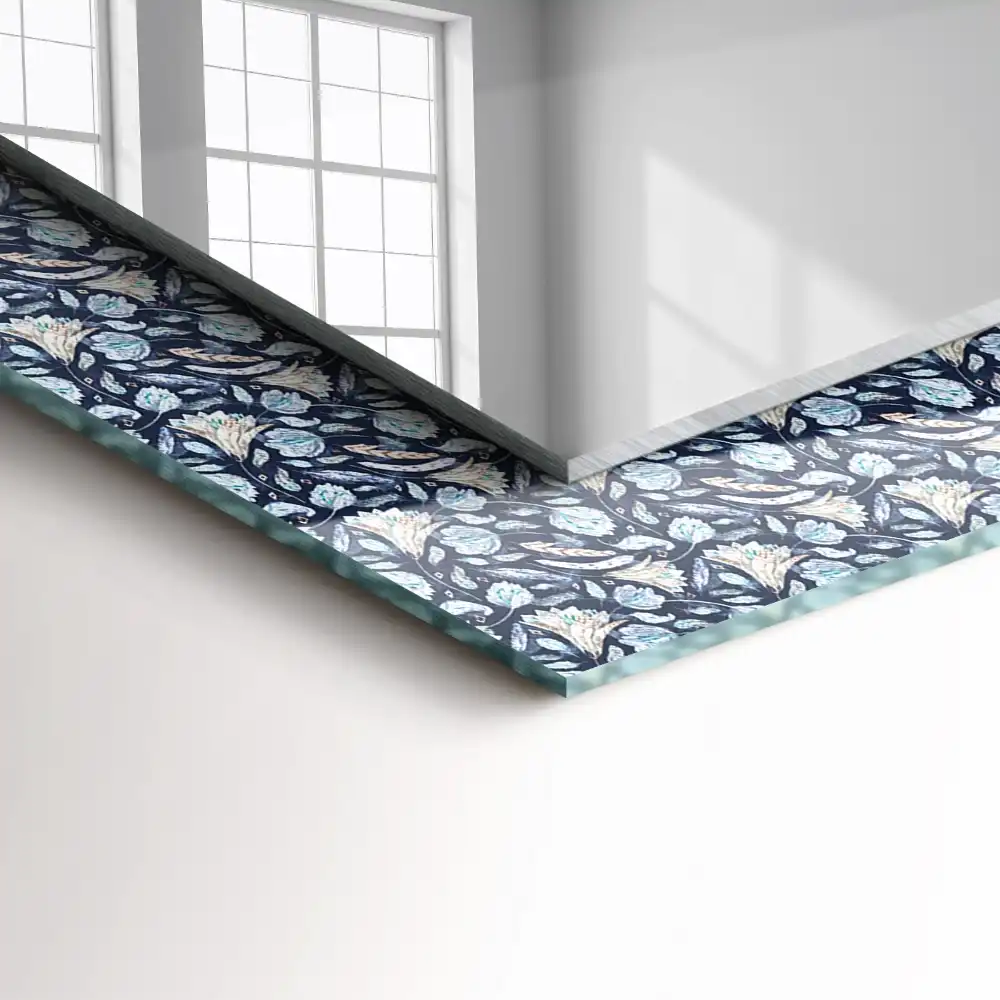 Espejo rectangular estampado Patrón floral azul