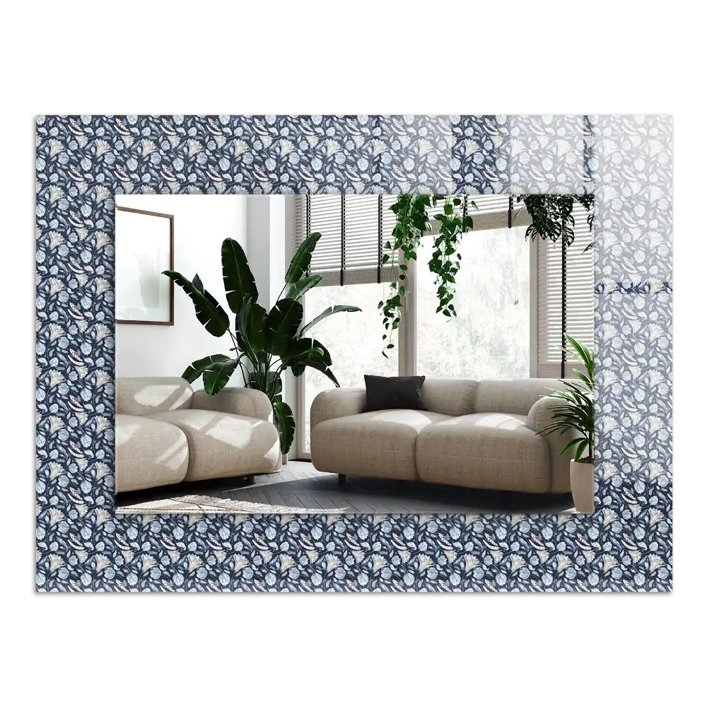Espejo rectangular estampado Patrón floral azul