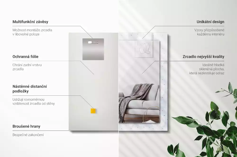 Espejo rectangular impreso flores de diente de león