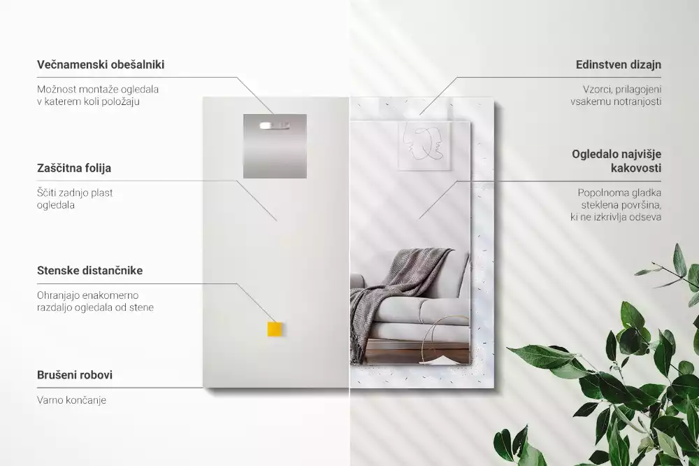 Espejo rectangular impreso flores de diente de león