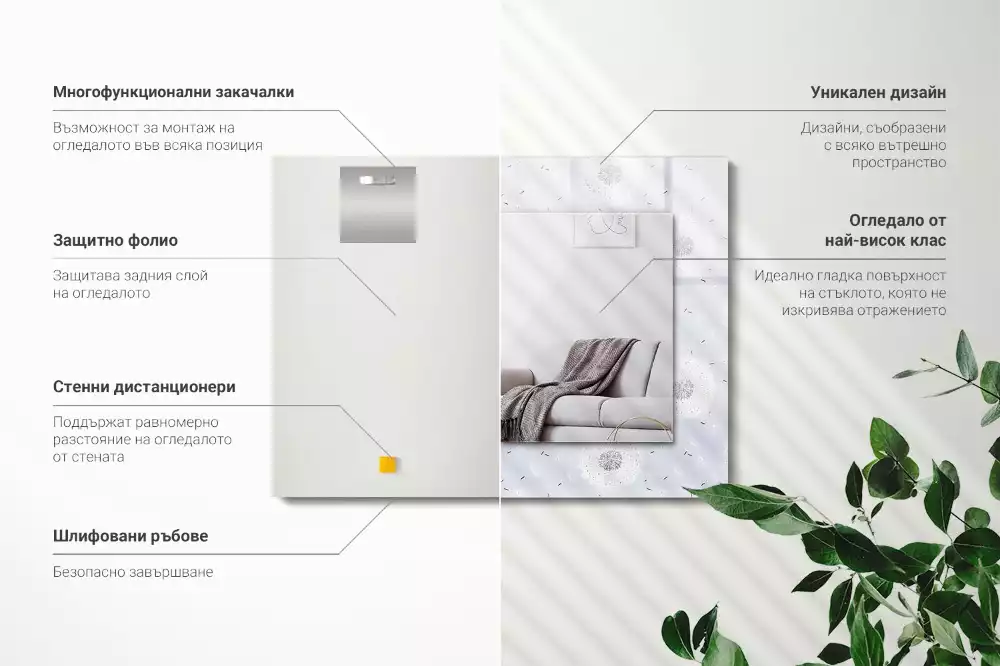 Espejo rectangular impreso flores de diente de león