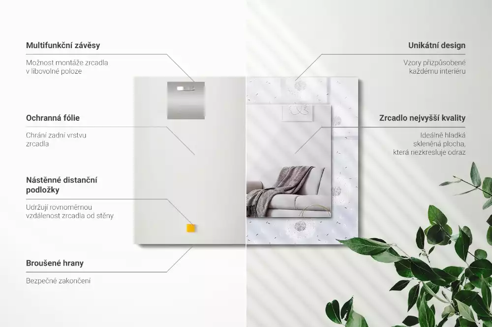 Espejo rectangular impreso flores de diente de león