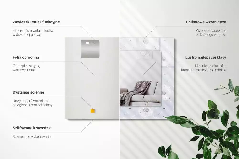 Espejo rectangular impreso flores de diente de león