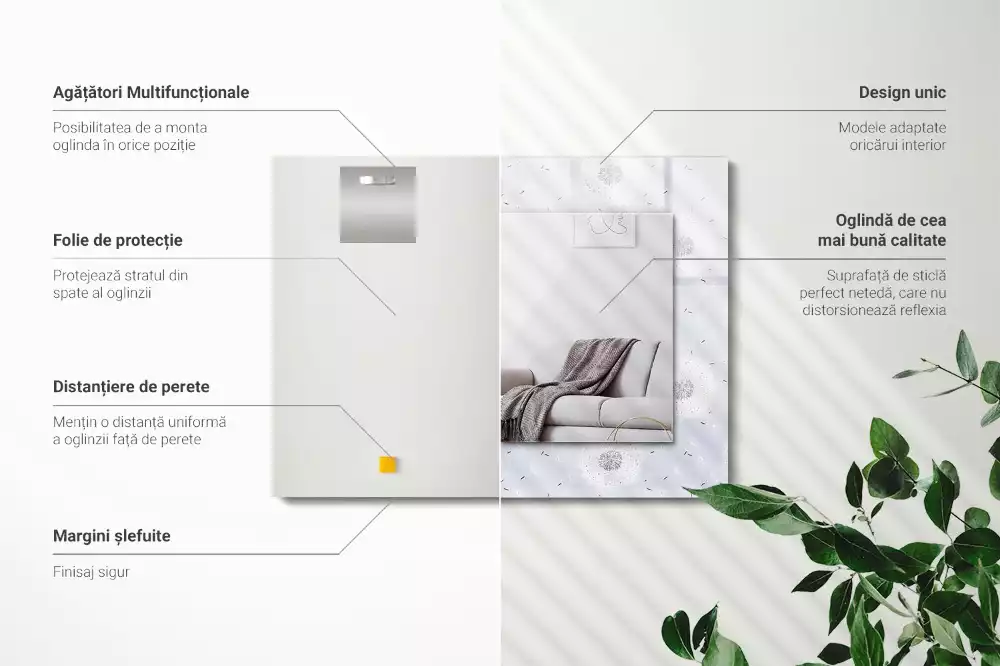 Espejo rectangular impreso flores de diente de león