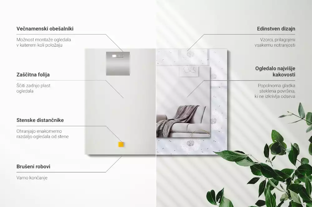 Espejo rectangular impreso flores de diente de león