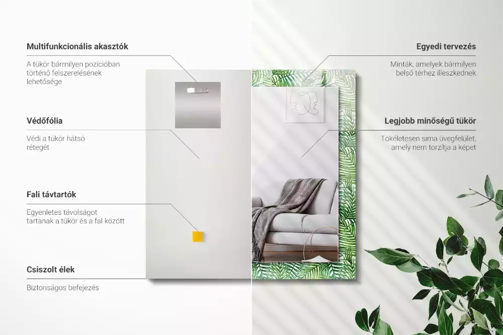 Espejo rectangular impreso hojas de palma verdes