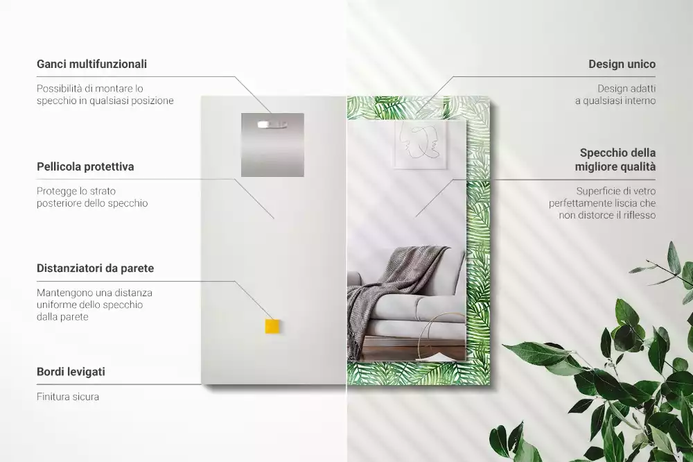 Espejo rectangular impreso hojas de palma verdes