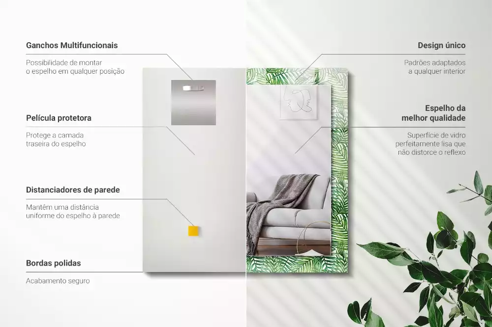 Espejo rectangular impreso hojas de palma verdes