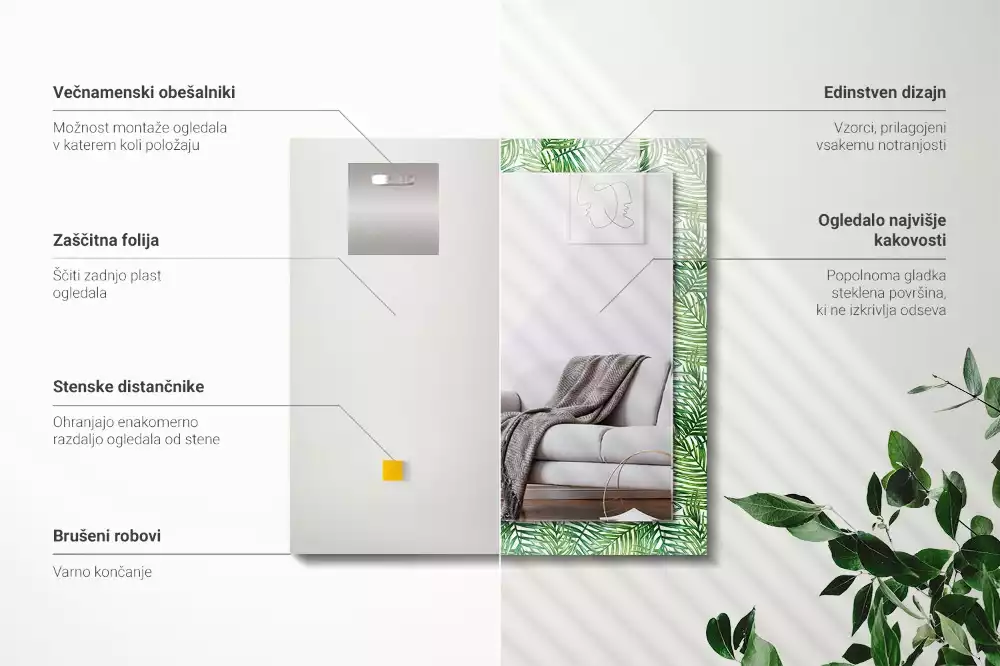 Espejo rectangular impreso hojas de palma verdes